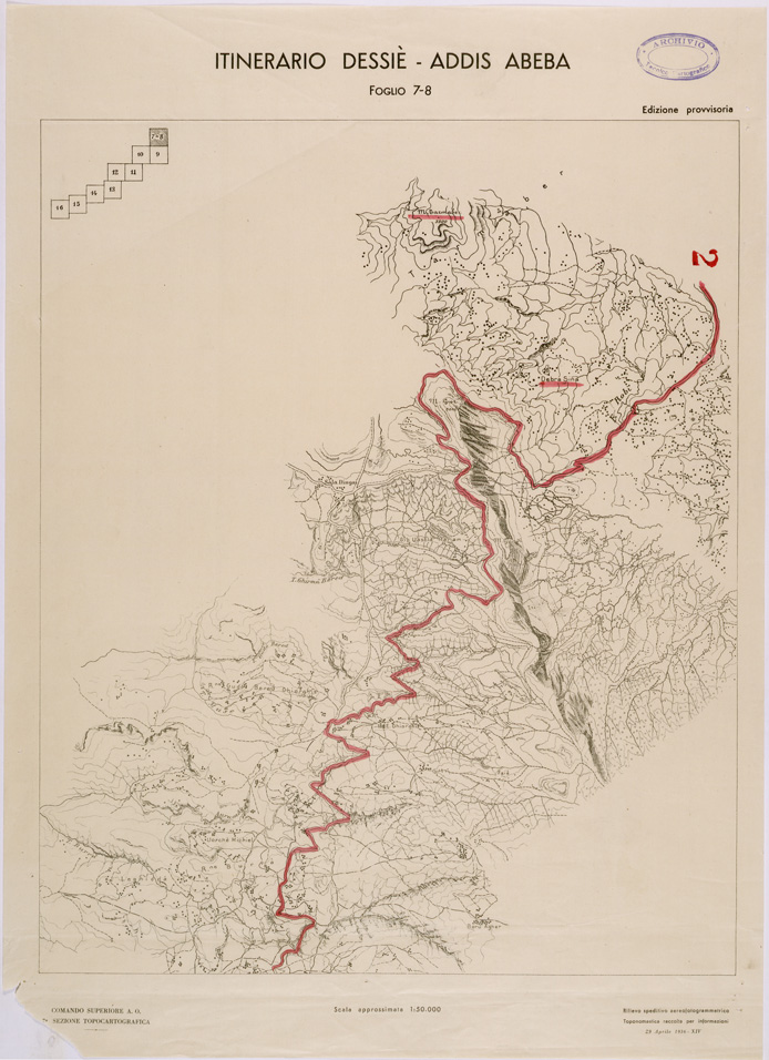 (N:28503) ITINERARIO DESSIE' ADDIS ABEBA FOGLIO 7-8 (SE002332) Carte e stampe antiche: riproduzione a colori su carta (formato A1)