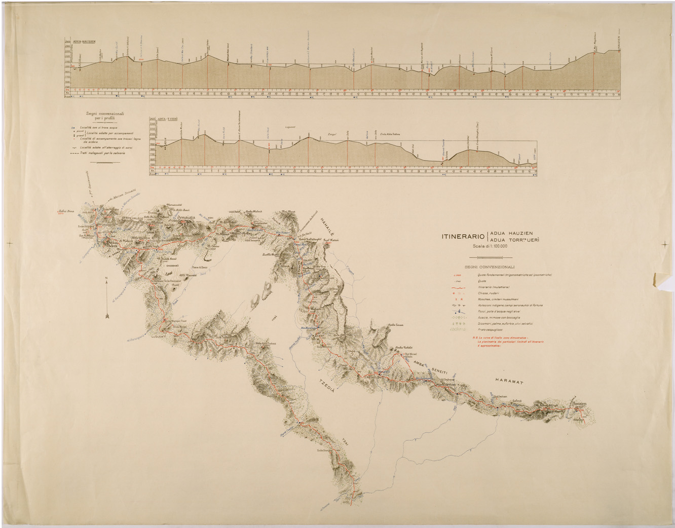 (N:28460) ITINERARIO ADUA HAUZIEN ADUA TORRENTE UERI (SE002357) Carte e stampe antiche: riproduzione a colori su carta (formato A1)