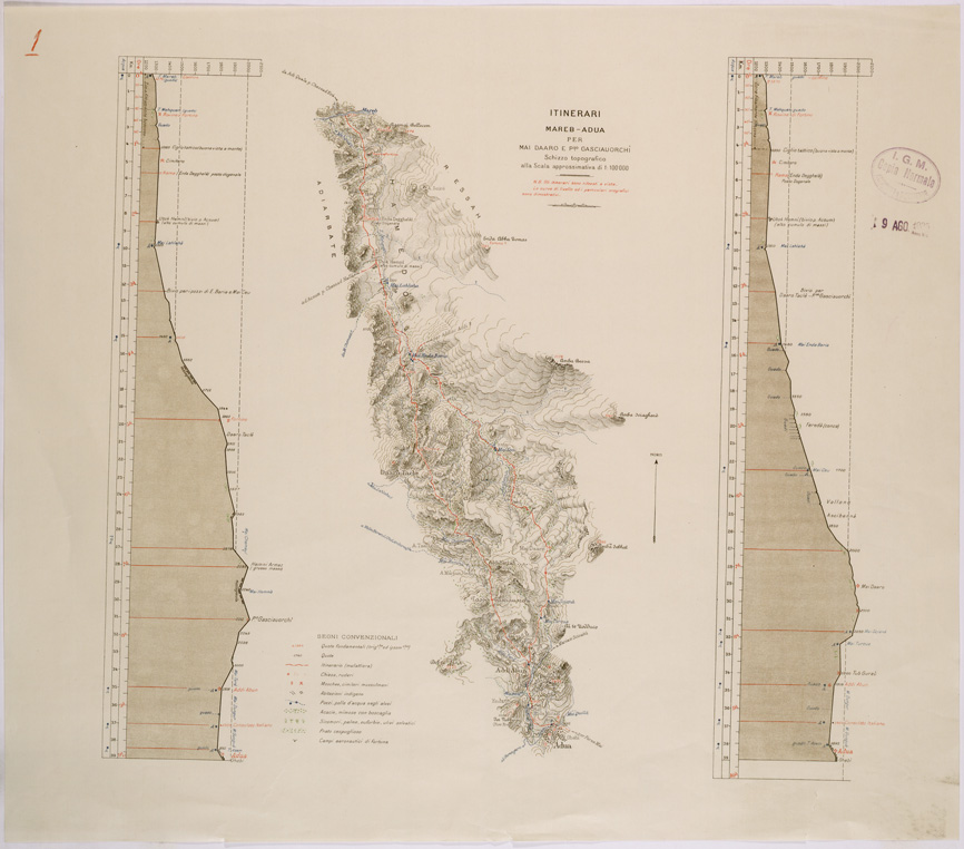 (N:28459) ITINERARI MAREB ADUA PER MAI DAARO E PASSO GASCIAUORCHI' (SE002358) Carte e stampe antiche: riproduzione a colori su carta (formato A1)