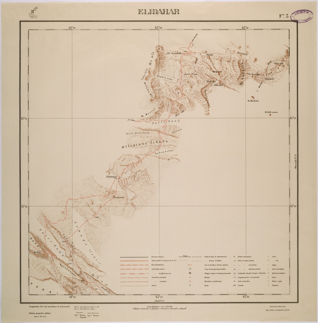 (N:28637) CONFINI TRA ETIOPIA E SOMALIA FRANCESE FOGLIO 3 ELIDAHAR (SE002418) Carte e stampe antiche: riproduzione a colori su carta (formato A1)