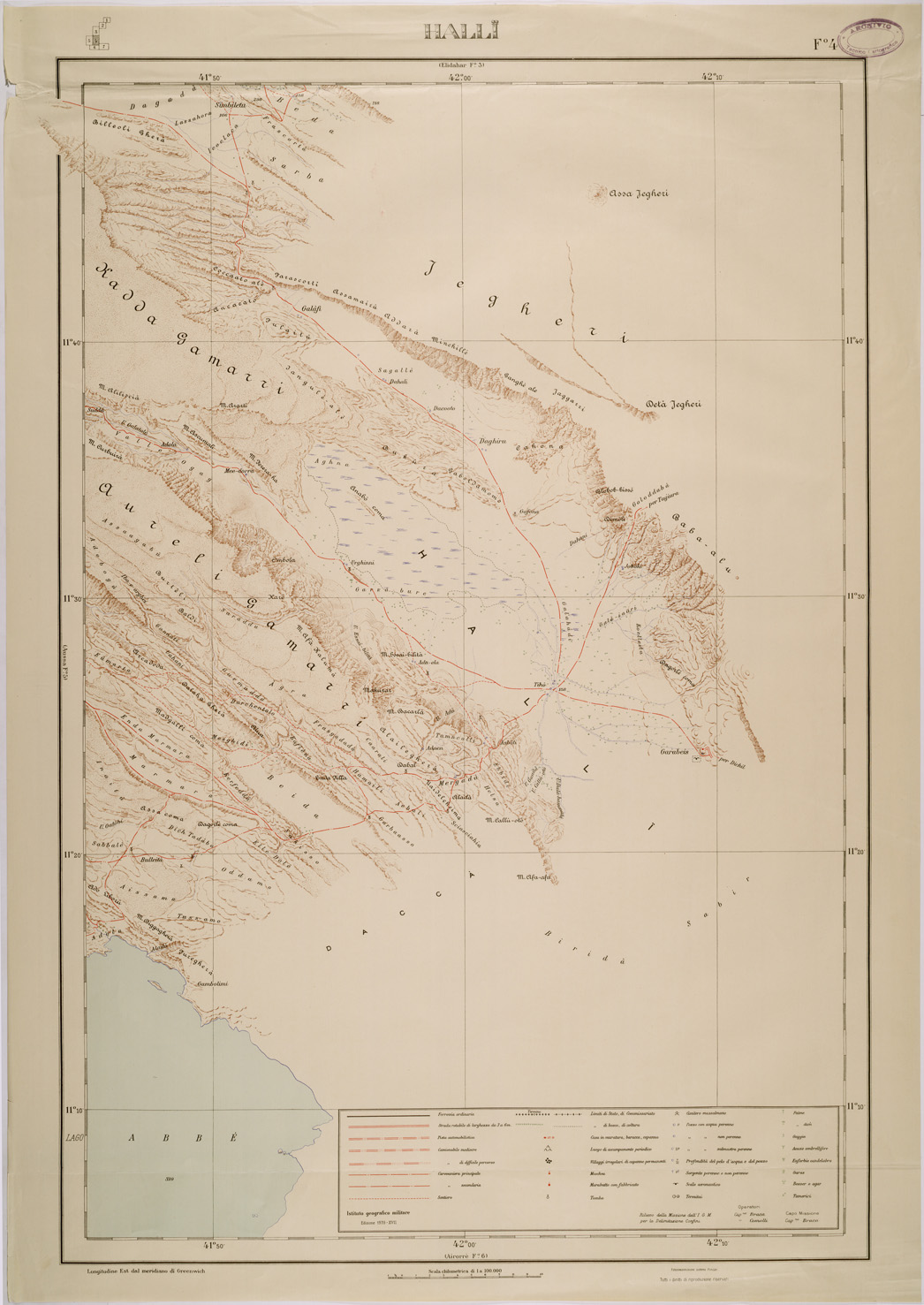 (N:28639) CONFINI TRA ETIOPIA E SOMALIA FRANCESE FOGLIO 4 HALLI (SE002419) Carte e stampe antiche: riproduzione a colori su carta (formato A1)