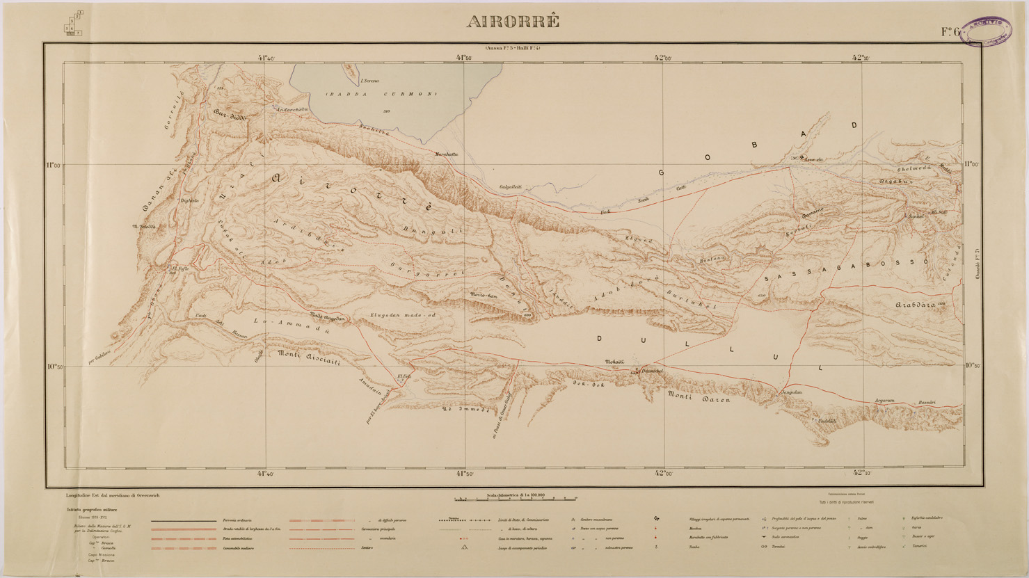 (N:28641) CONFINI TRA ETIOPIA E SOMALIA FRANCESE FOGLIO 6 AIRORRE (SE002421) Carte e stampe antiche: riproduzione a colori su carta (formato A1)