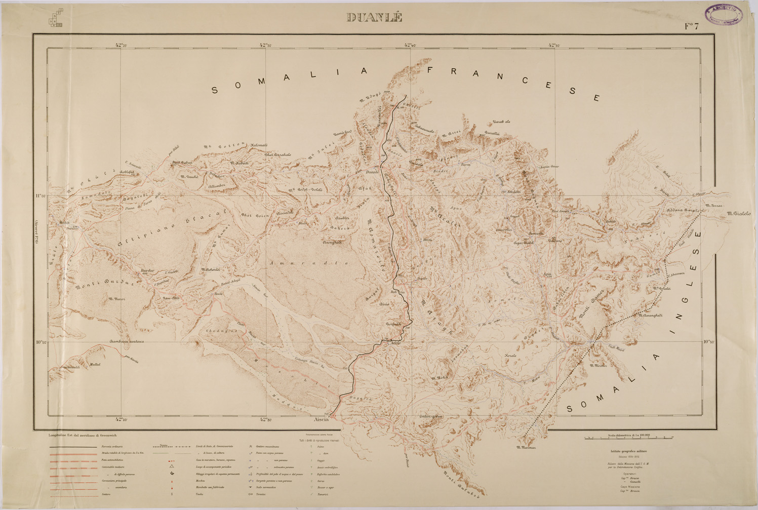 (N:28642) CONFINI TRA ETIOPIA E SOMALIA FRANCESE FOGLIO 7 DUANLE (SE002422) Carte e stampe antiche: riproduzione a colori su carta (formato A1)