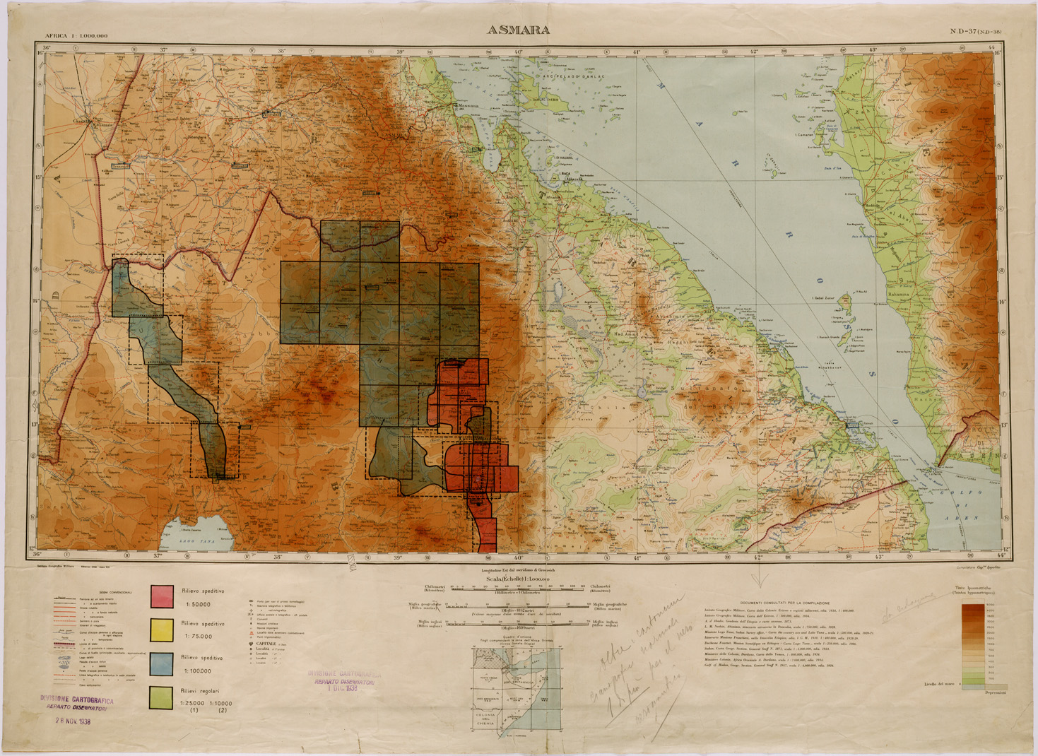 (N:28688) AFRICA ORIENTALE ITALIANA FOGLIO N D 37 ASMARA (SE002434) Carte e stampe antiche: riproduzione a colori su carta (formato A1)