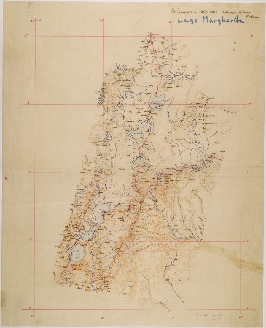(N:28771) ITINERARI DI CARLO VON ERLANGER 1899-1901 (ADDIS ABEBA SEKWALA ALELU MALKE LAKU ABERA BURDJI ABERA DJAFAR) (SE002470) Carte e stampe antiche: riproduzione a colori su carta (formato A1)