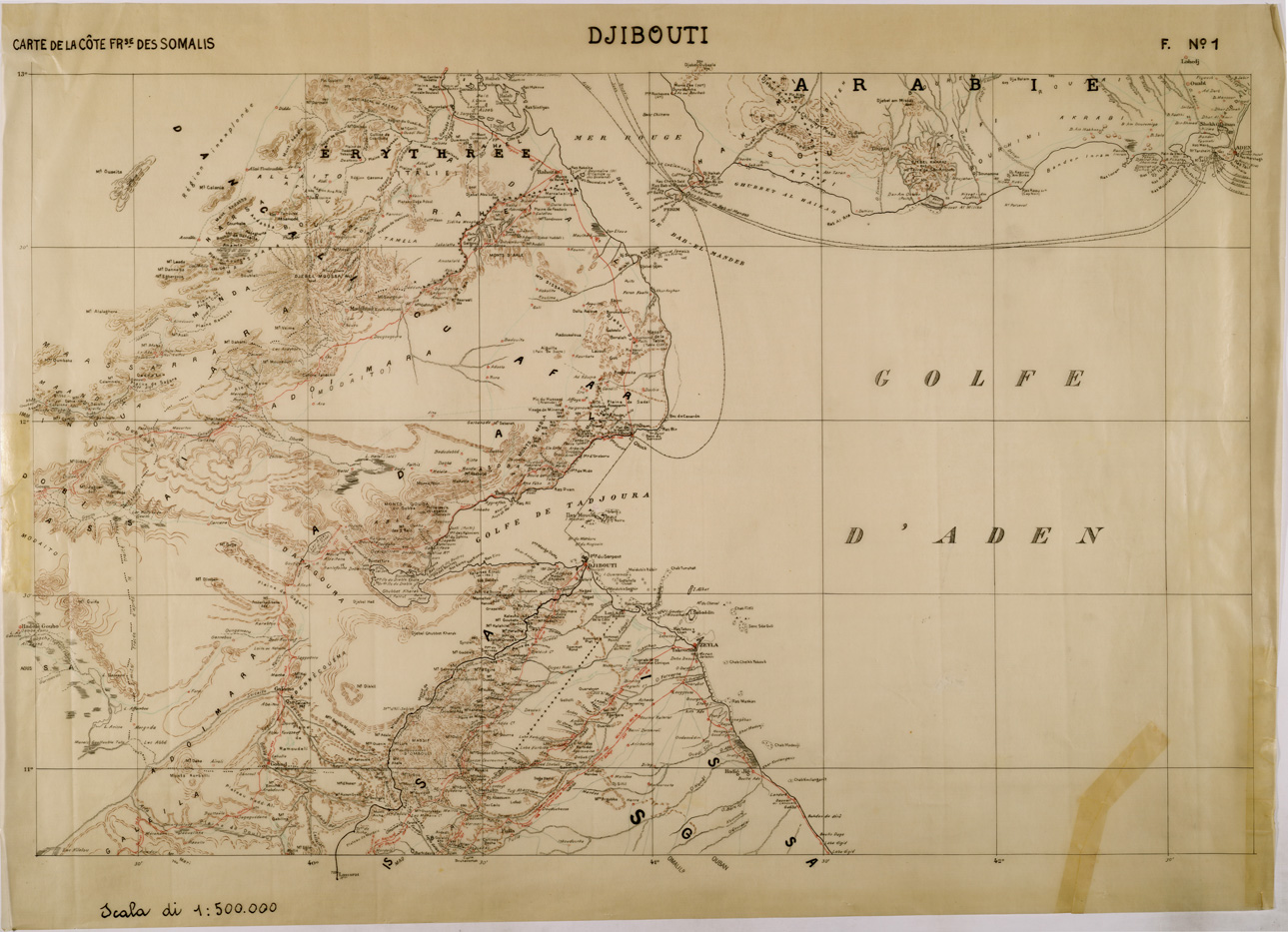 (N:28516) CARTE DE LA COTE FRANCAISE DES SOMALIS DJIBOUTI (GIBUTI) FOGLIO 1 (SE002508) Carte e stampe antiche: riproduzione a colori su carta (formato A1)