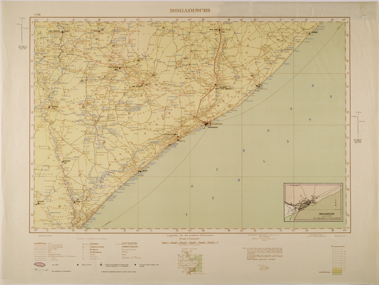 (N:28745) MOGADISCIO - FOGLIO XIII. (SE002617) Carte e stampe antiche: riproduzione a colori su carta (formato A1)