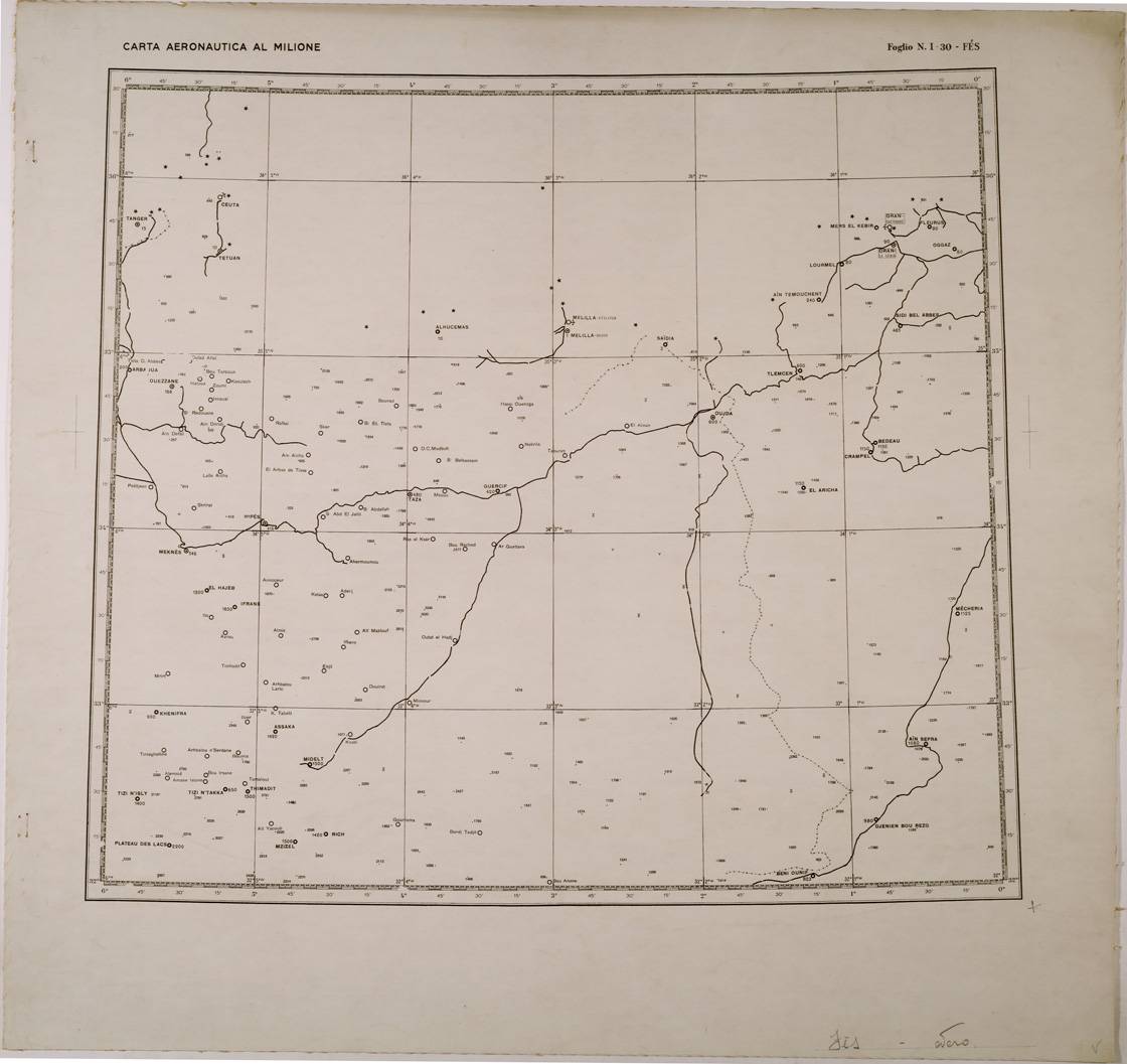 (N:29239) CARTA AERONAUTICA AL MILIONE FOGLIO N I 30 FES (SE003029) Carte e stampe antiche: riproduzione a colori su carta (formato A1)