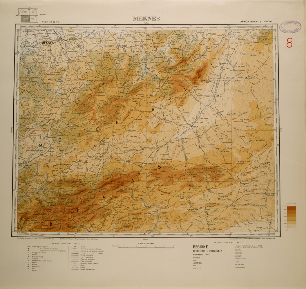(N:29251) MEKNES FOGLIO N I 30 SO (SE003039) Carte e stampe antiche: riproduzione a colori su carta (formato A1)