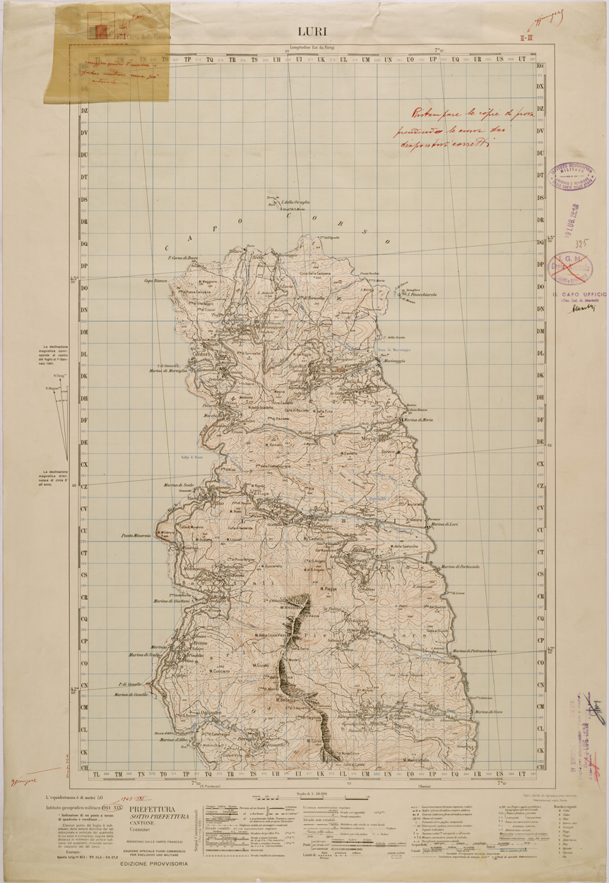 (N:29365) CARTA DELLA CORSICA - FOGLIO 1 II III - LURI (SE003168) Carte e stampe antiche: riproduzione a colori su carta (formato A1)