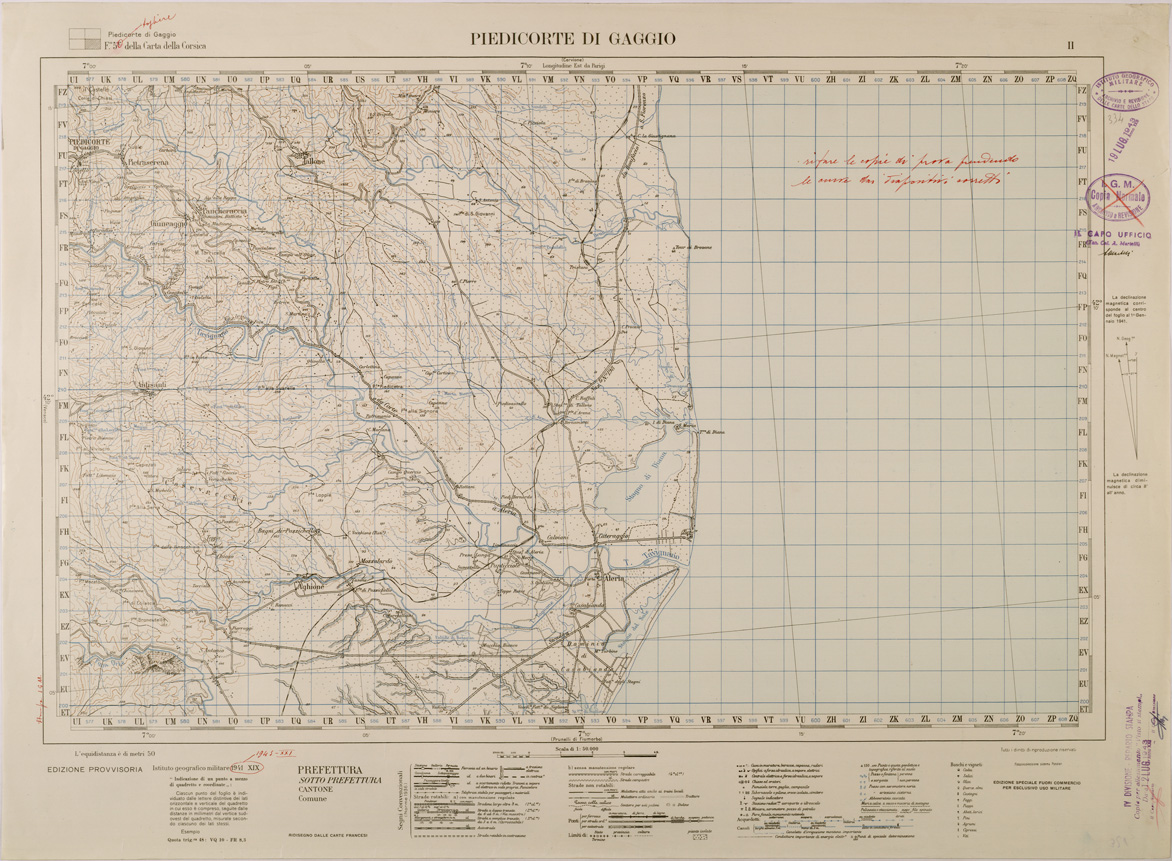 (N:29425) CARTA DELLA CORSICA - FOGLIO 5 II - PIEDICORTE DI GAGGIO (SE003177) Carte e stampe antiche: riproduzione a colori su carta (formato A1)