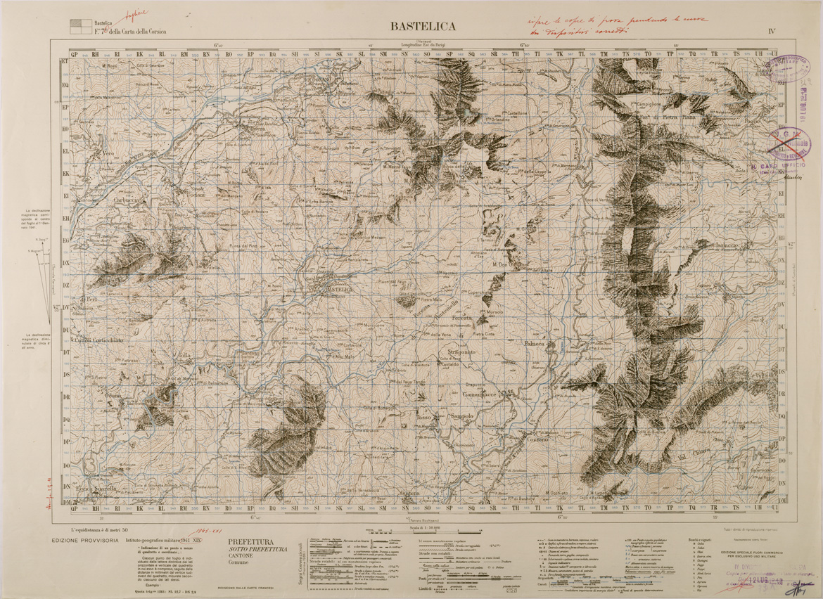 (N:29433) CARTA DELLA CORSICA - FOGLIO 7 IV - BASTELICA (SE003185) Carte e stampe antiche: riproduzione a colori su carta (formato A1)