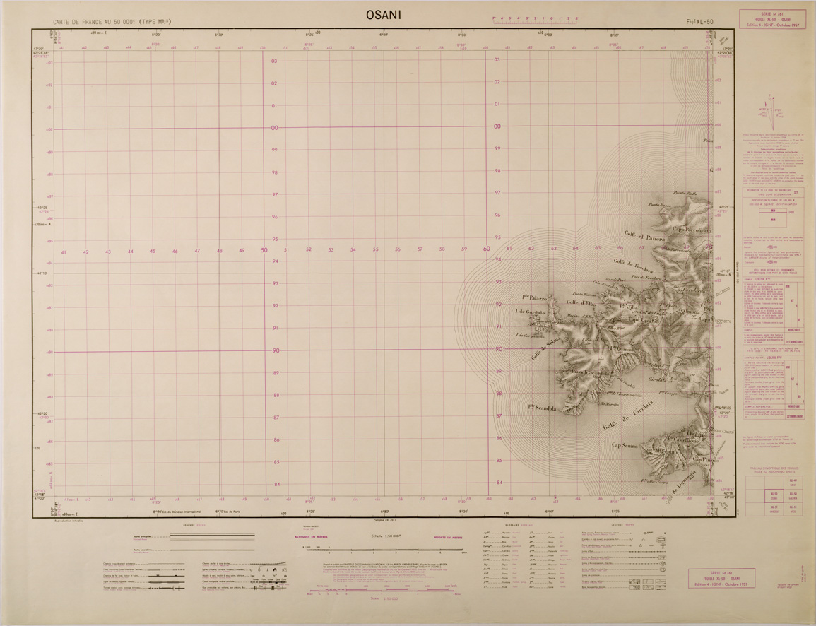 (N:29451) CARTE DE FRANCE - FOGLIO XL - 50 - OSANI (SE003203) Carte e stampe antiche: riproduzione a colori su carta (formato A1)