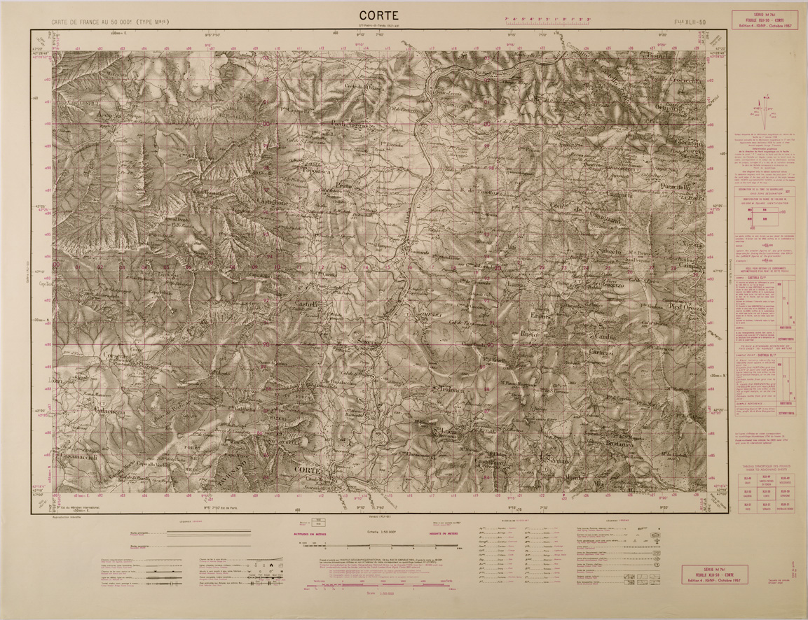 (N:29453) CARTE DE FRANCE - FOGLIO XLII - 50 - CORTE (SE003205) Carte e stampe antiche: riproduzione a colori su carta (formato A1)