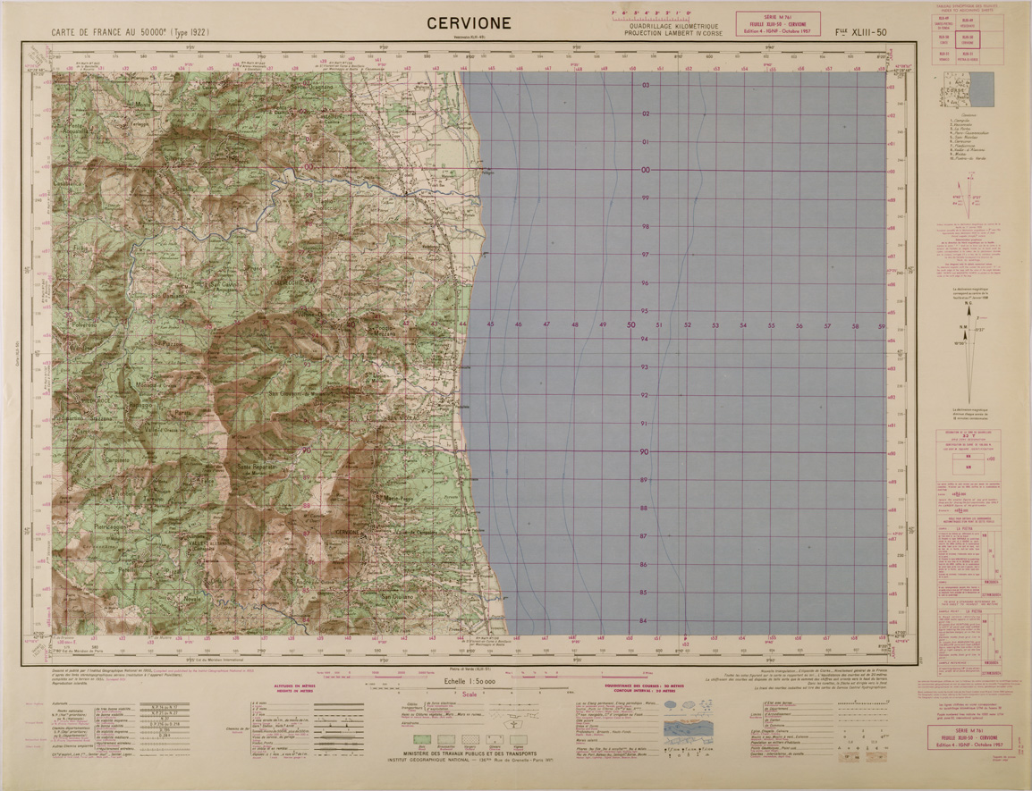 (N:29454) CARTE DE FRANCE - FOGLIO XLIII - 50 - CERVIONE (SE003206) Carte e stampe antiche: riproduzione a colori su carta (formato A1)