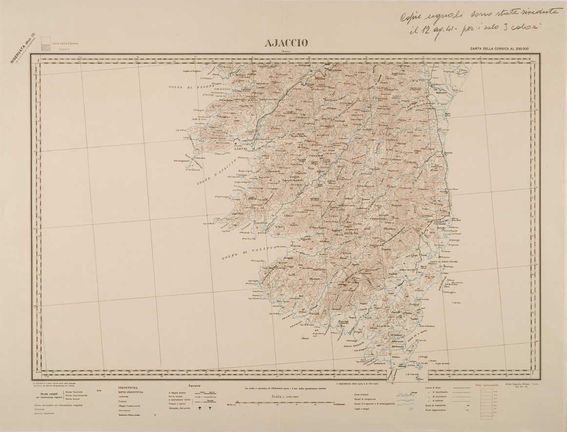 (N:29471) CARTA DELLA CORSICA - FOGLIO SUD - AJACCIO - COPIA SENZA TINTE IPSOMETRICHE (SE003225) Carte e stampe antiche: riproduzione a colori su carta (formato A1)