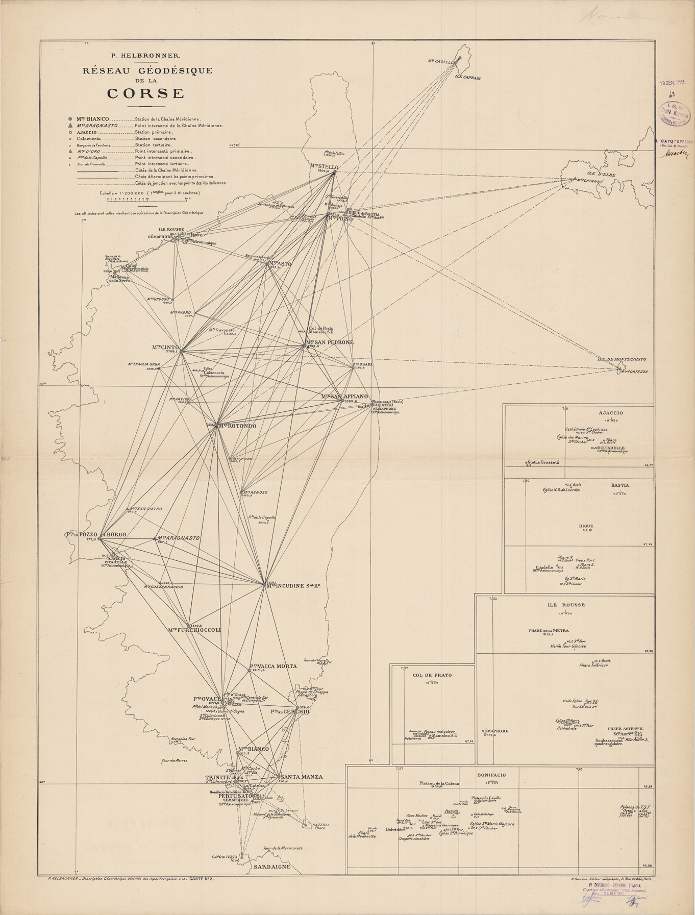 (N:29474) RESEAU GEODESIQUE DE LA CORSE (SE003229) Carte e stampe antiche: riproduzione a colori su carta (formato A1)