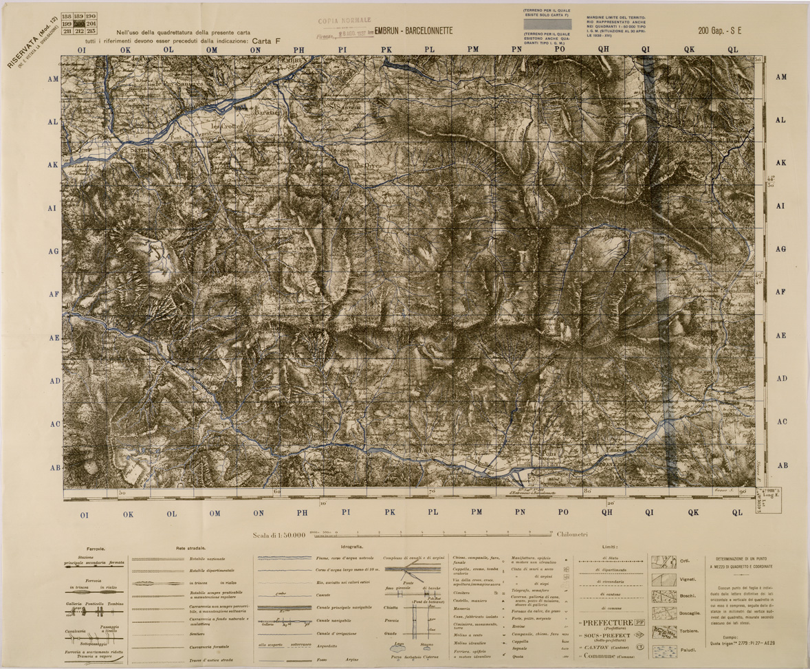 (N:29394) EMBRUN - BARCELONNETTE - FOGLIO 200 N.E. (SE003254) Carte e stampe antiche: riproduzione a colori su carta (formato A1)