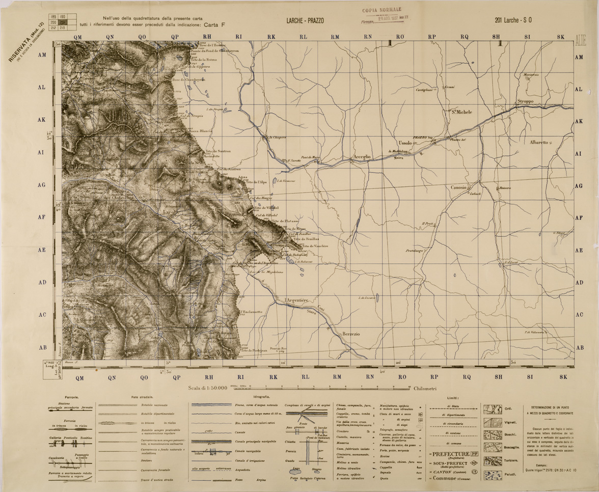 (N:29397) LARCHE - PRAZZO - FOGLIO 201 S.O. (SE003257) Carte e stampe antiche: riproduzione a colori su carta (formato A1)