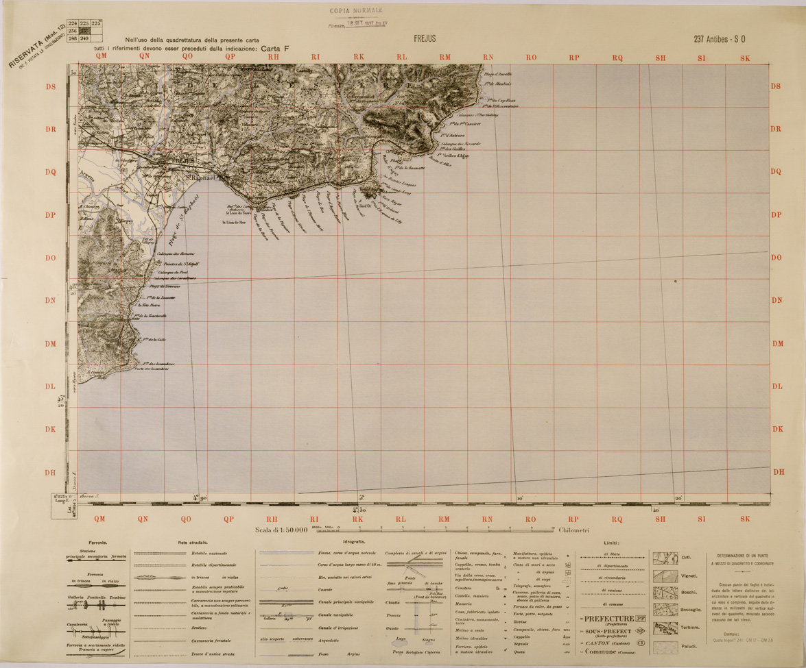 (N:29416) FREJUS - FOGLIO 237 S.O. (SE003276) Carte e stampe antiche: riproduzione a colori su carta (formato A1)