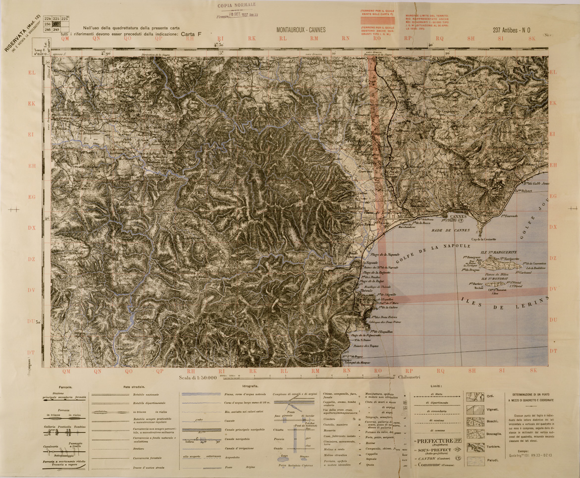 (N:29417) MONTAUROUX - CANNES - FOGLIO 237 N.O. (SE003277) Carte e stampe antiche: riproduzione a colori su carta (formato A1)
