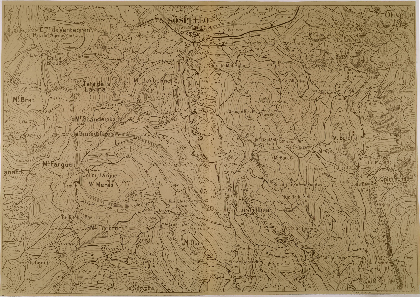 (N:29514) ZONA SOSPELLO CASTILLON OLIVETTA (SE003327) Carte e stampe antiche: riproduzione a colori su carta (formato A1)