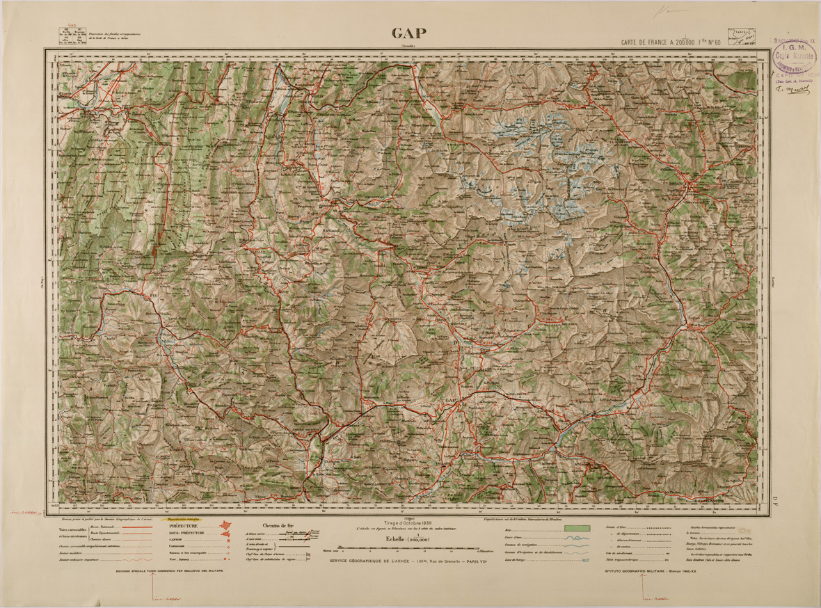 (N:29530) CARTE DE FRANCE - FOGLIO 60 - GAP (SE003343) Carte e stampe antiche: riproduzione a colori su carta (formato A1)