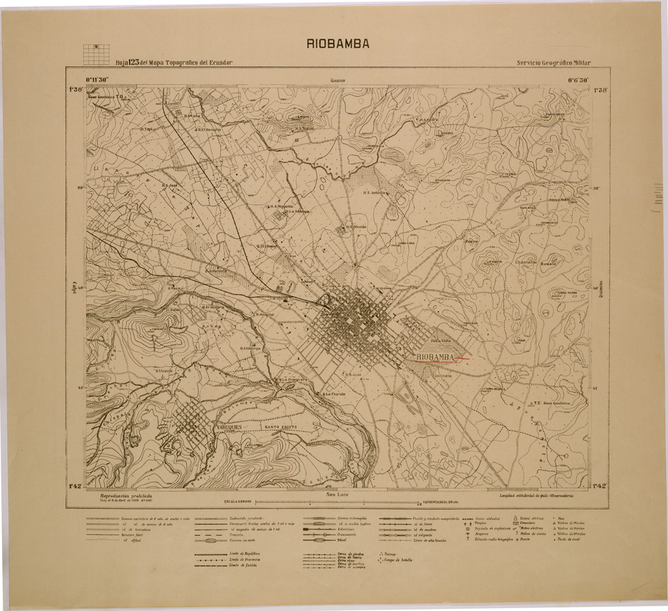 (N:29542) RIOBAMBA - HOJA 123 DEL MAPA TOPOGRAFICO DEL ECUADOR (SE003355) Carte e stampe antiche: riproduzione a colori su carta (formato A1)