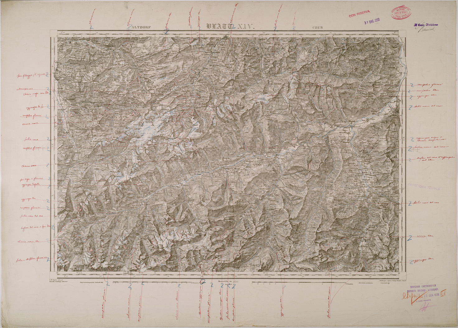 (N:29558) CARTA DELLA SVIZZERA - FOGLIO XIV - ALTDORF CHUR (SE003367) Carte e stampe antiche: riproduzione a colori su carta (formato A1)