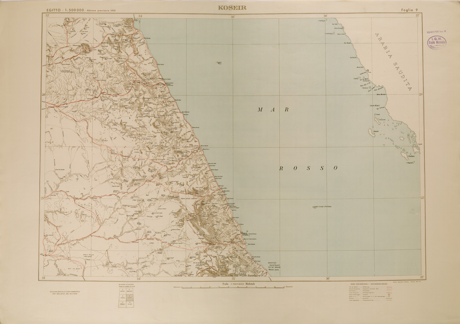 (N:29632) EGYPT (EGITTO) - FOGLIO 9 - KOSEIR (SE003465) Carte e stampe antiche: riproduzione a colori su carta (formato A1)
