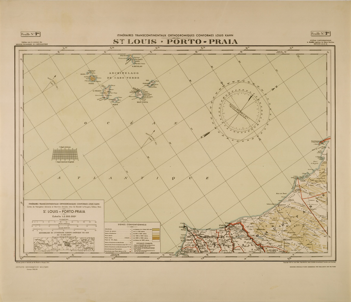 (N:29658) EUROPE - AMERIQUE DU SUD - FOGLIO 2 BIS - ST. LOUIS - PORTO PRAIA (SE003507) Carte e stampe antiche: riproduzione a colori su carta (formato A1)