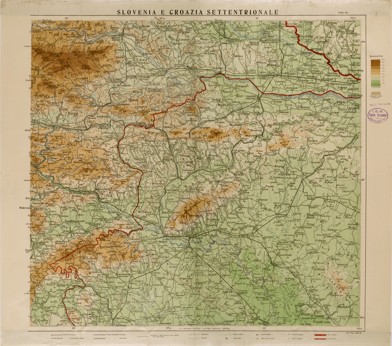 (N:29706) SLOVENIA E CROAZIA SETTENTRIONALE - FOGLIO EST (SE003525) Carte e stampe antiche: riproduzione a colori su carta (formato A1)