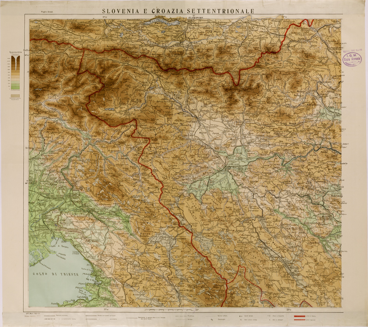 (N:29707) SLOVENIA E CROAZIA SETTENTRIONALE - FOGLIO OVEST (SE003527) Carte e stampe antiche: riproduzione a colori su carta (formato A1)