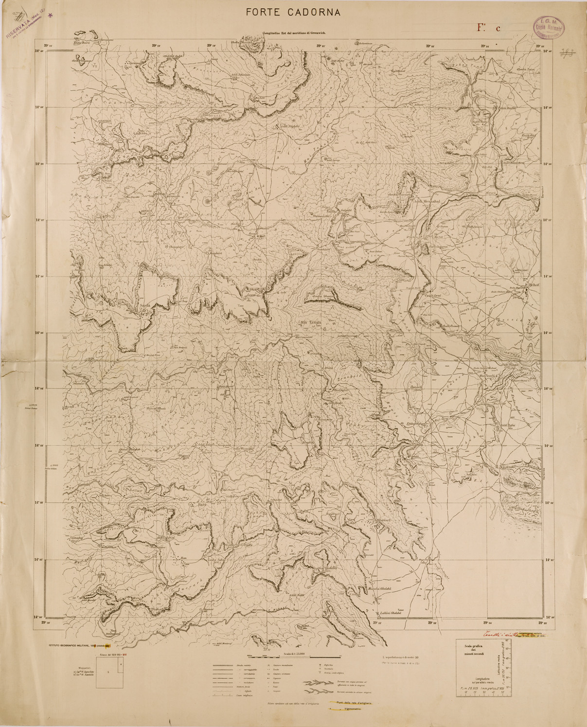 (N:29700) FORTE CADORNA - FOGLIO C (SE003581) Carte e stampe antiche: riproduzione a colori su carta (formato A1)