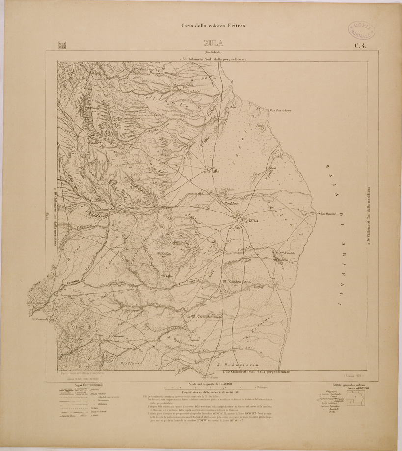 (N:29737) CARTA DELLA COLONIA ERITREA - FOGLIO C4 - ZULA (SE003614) Carte e stampe antiche: riproduzione a colori su carta (formato A1)
