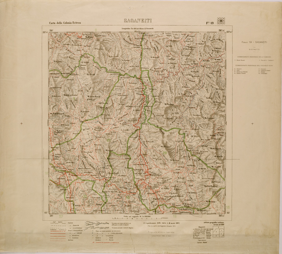 (N:29790) CARTA DELLA COLONIA ERITREA LIMITI AMMINISTRATIVI FOGLIO 19 SAGANEITI (SE003651) Carte e stampe antiche: riproduzione a colori su carta (formato A1)