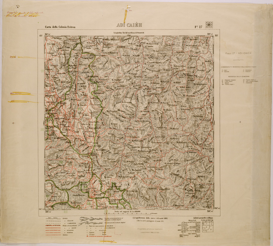 (N:29793) CARTA DELLA COLONIA ERITREA LIMITI AMMINISTRATIVI FOGLIO 27 ADI CAIEH (SE003654) Carte e stampe antiche: riproduzione a colori su carta (formato A1)