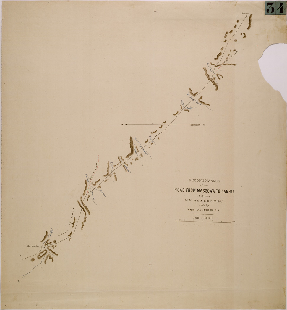 (N:29956) ROAD FROM MASSOWA TO SANHIT BETWEEN AIN HOTUMLU - TAV 1 (SE003825) Carte e stampe antiche: riproduzione a colori su carta (formato A1)