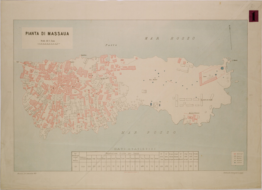 (N:29974) PIANTA DI MASSAUA (SE003844) Carte e stampe antiche: riproduzione a colori su carta (formato A1)