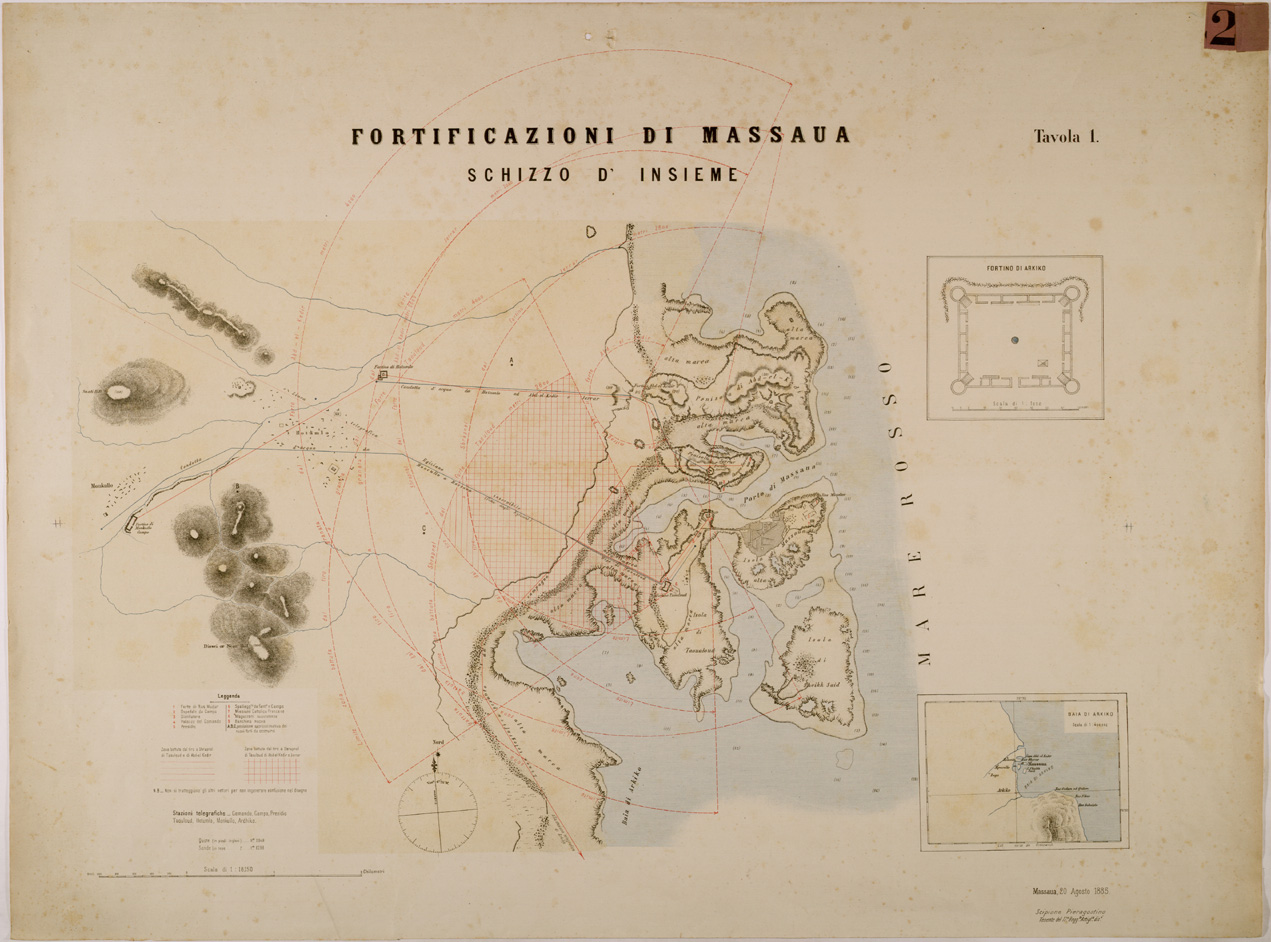 (N:29975) FORTIFICAZIONI DI MASSAUA TAV 1 SCHIZZO D' INSIEME (SE003845) Carte e stampe antiche: riproduzione a colori su carta (formato A1)