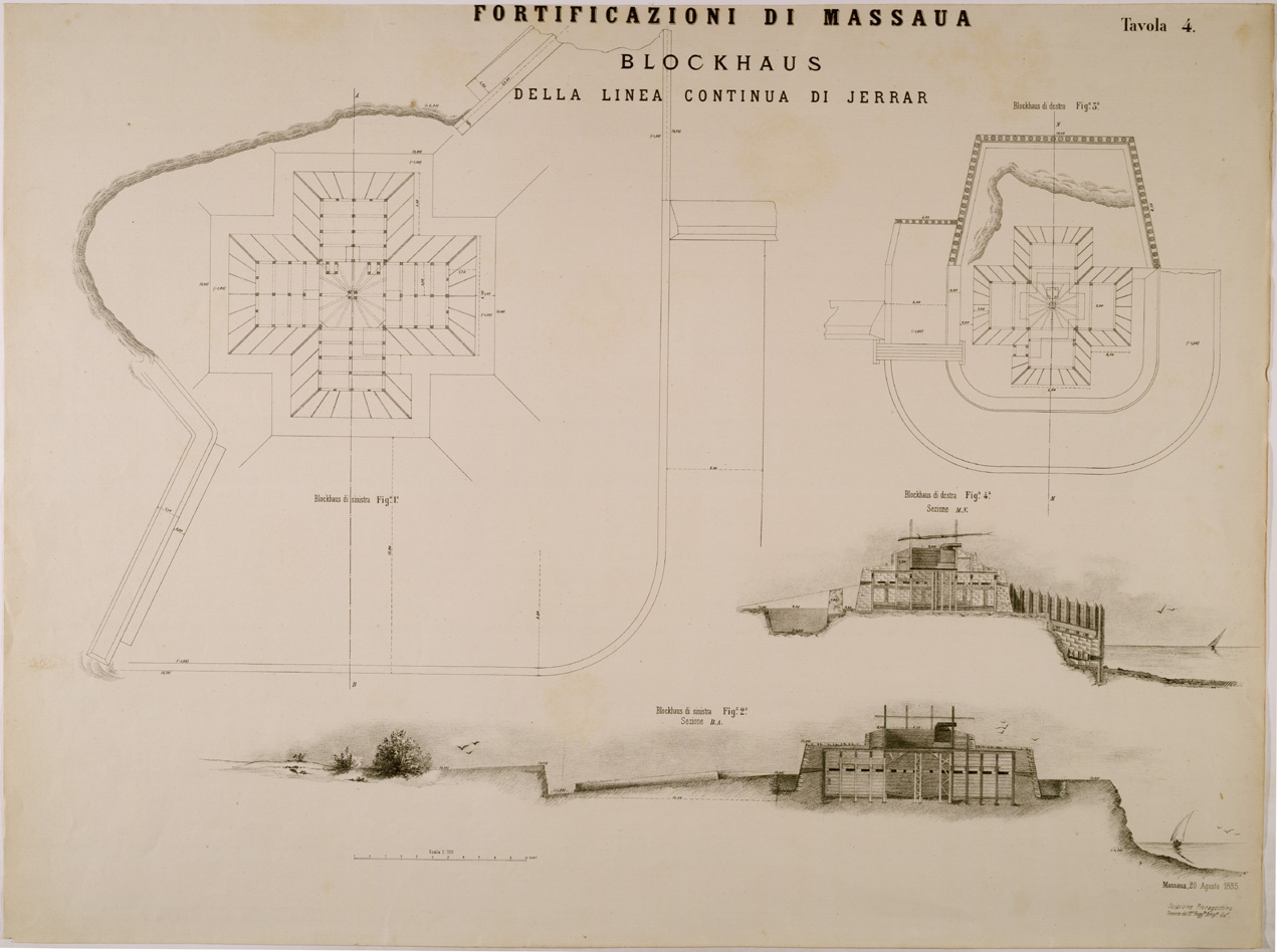 (N:29978) FORTIFICAZIONI DI MASSAUA TAV 4 BLOCKHAUS DELLA LINEA CONTINUA DI JERRAR (SE003848) Carte e stampe antiche: riproduzione a colori su carta (formato A1)