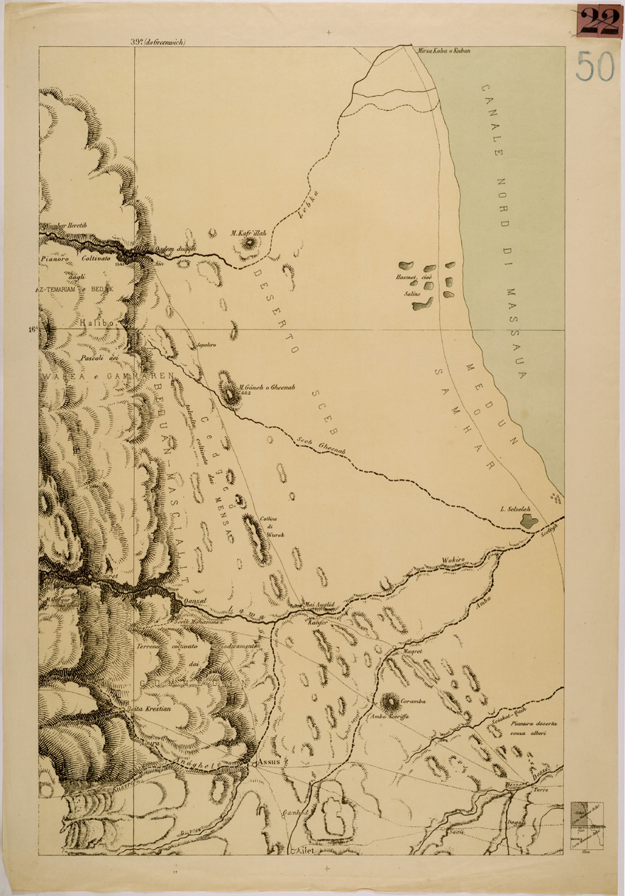 (N:30030) CARTA DELLA REGIONE FRA MASSAUA E DIKET - TAVOLA OVEST (SE003903) Carte e stampe antiche: riproduzione a colori su carta (formato A1)