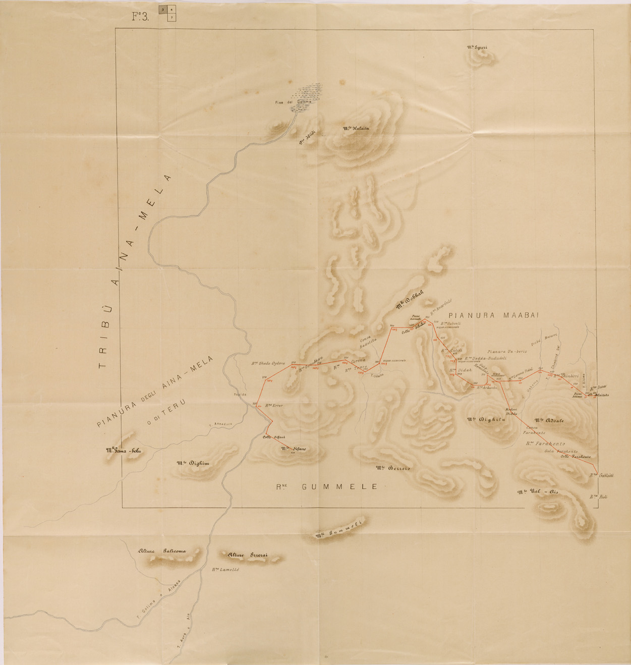 (N:30114) ITINERARIO DA ASSAB ALL'AUSSA ED ALLA FINE DEL GOLIMA FOGLIO 3 (SE003977) Carte e stampe antiche: riproduzione a colori su carta (formato A1)