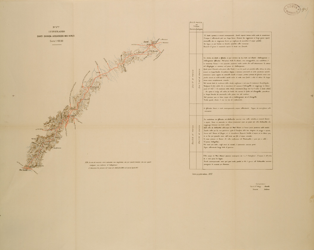 (N:30145) ITINERARIO 1 BIS SAATI GHINDA ARBAROBA MAI HINZI (SE003988) Carte e stampe antiche: riproduzione a colori su carta (formato A1)