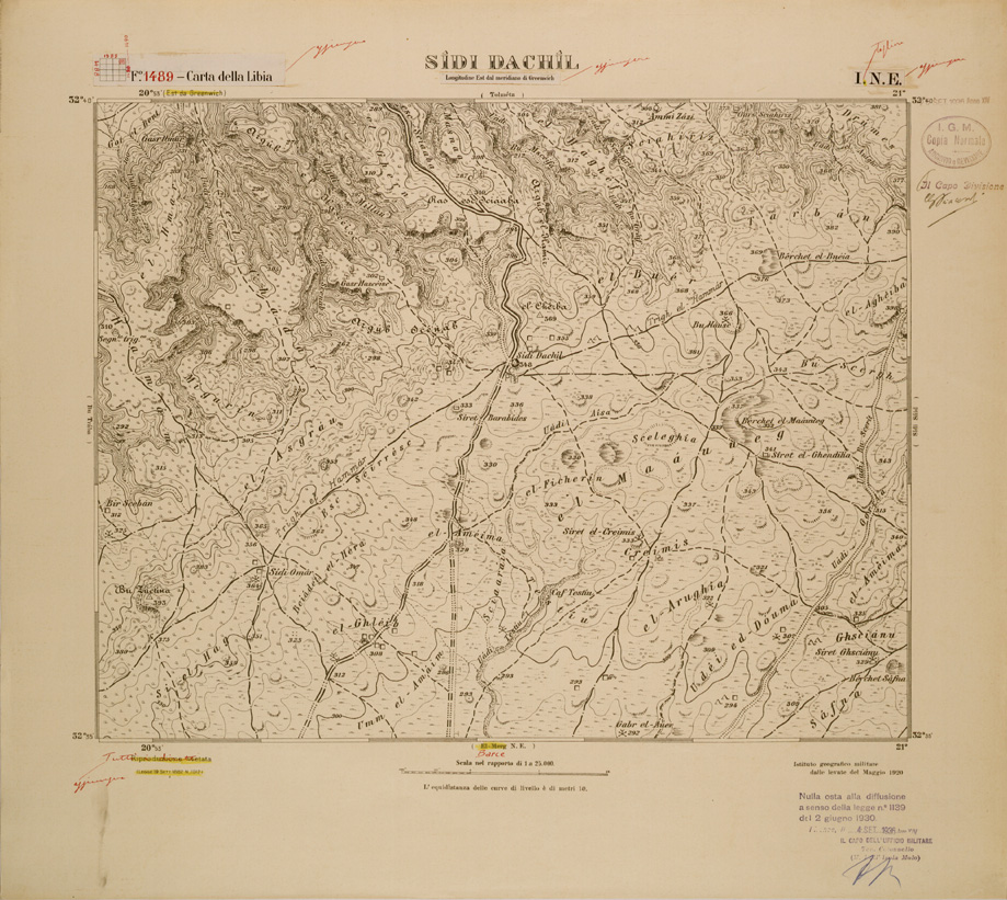 (N:30728) CARTA DELLA LIBIA FOGLIO 1489 I NE  SIDI DACHIL (SE004211) Carte e stampe antiche: riproduzione a colori su carta (formato A1)