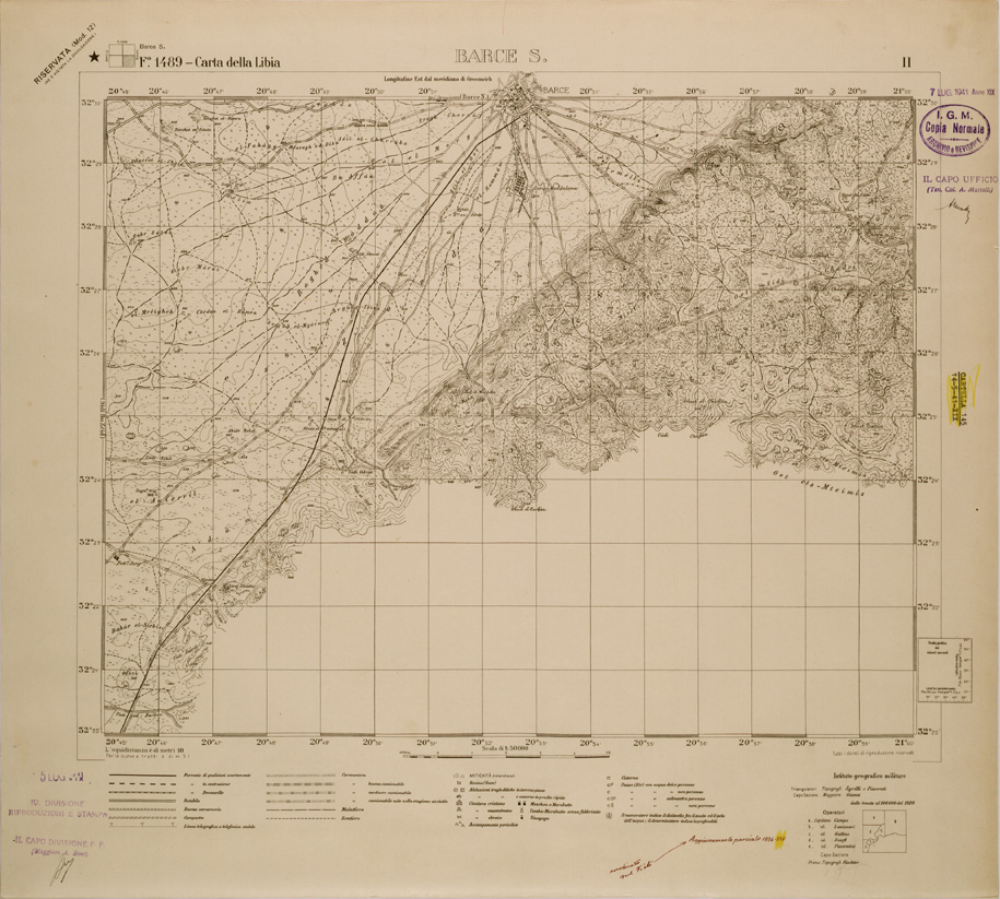 (N:30818) CARTA DELLA LIBIA - FOGLIO 1489 II - BARCE S (SE004253) Carte e stampe antiche: riproduzione a colori su carta (formato A1)