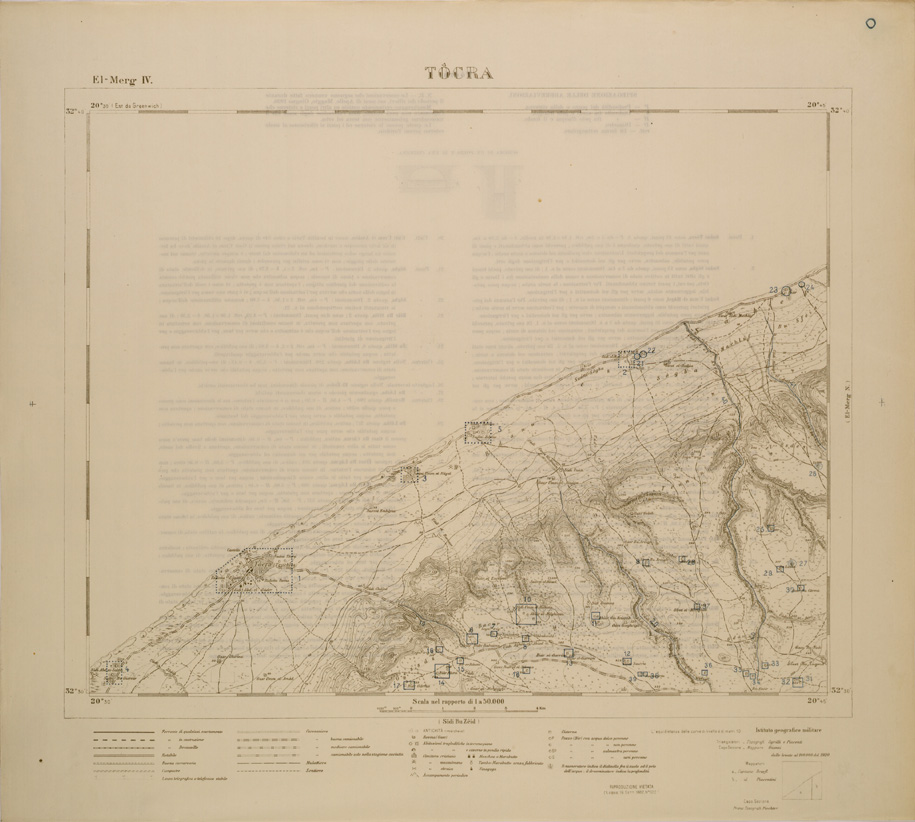 (N:30844) CARTA TEMATICA  DELLA CIRENAICA (QUALITA' DEI POZZI DELLE COLTURE E DEI TERRENI)  TOCRA (SE004279) Carte e stampe antiche: riproduzione a colori su carta (formato A1)