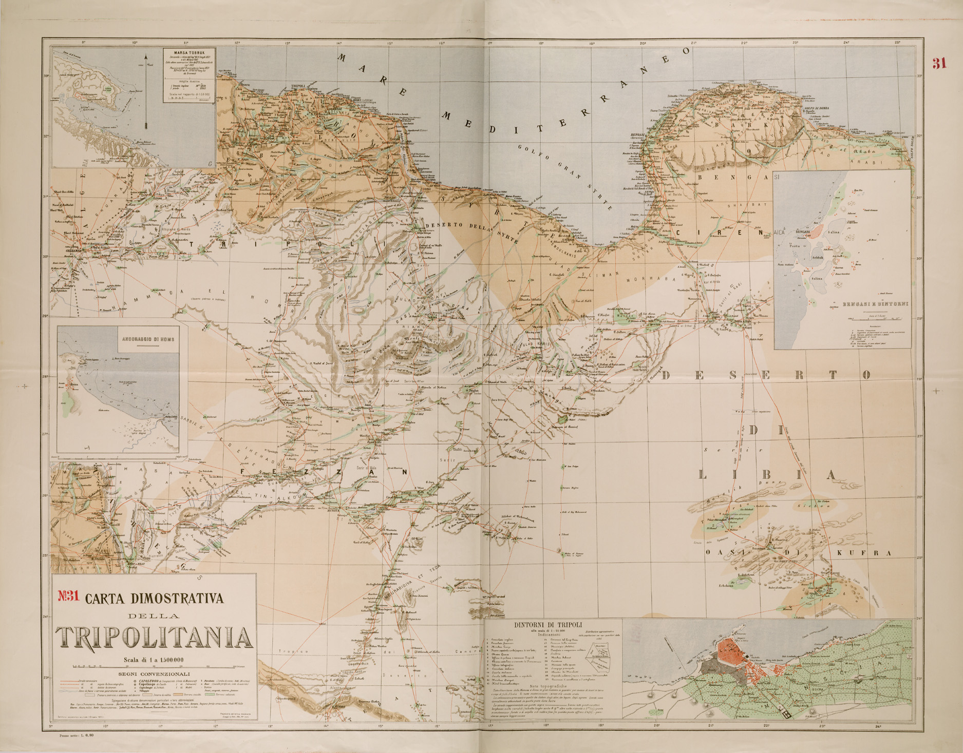 (N:30318) CARTA DIMOSTRATIVA DELLA TRIPOLITANIA (SE004343) Carte e stampe antiche: riproduzione a colori su carta (formato A1)