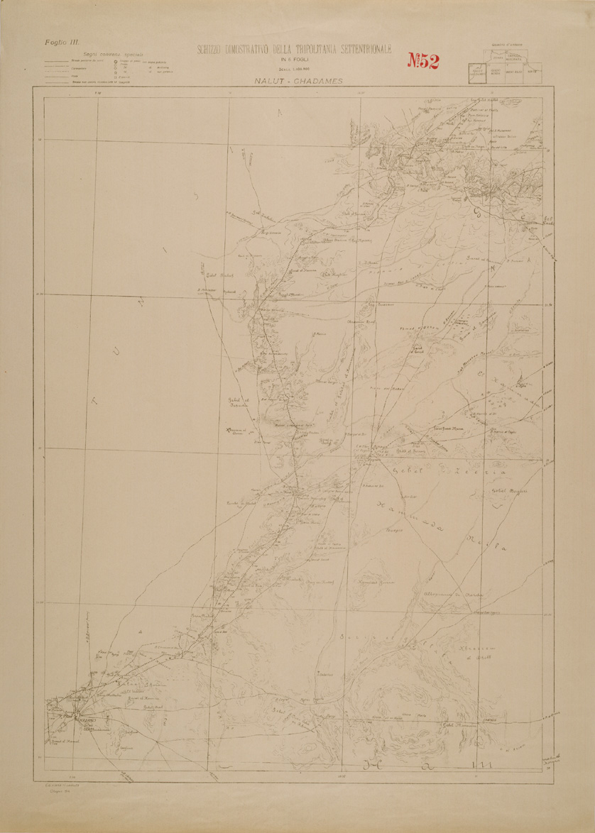 (N:30367) SCHIZZO DIMOSTRATIVO DELLA TRIPOLITANIA SETTENTRIONALE - NALUT-CHADAMES - FOGLIO III. (SE004397) Carte e stampe antiche: riproduzione a colori su carta (formato A1)