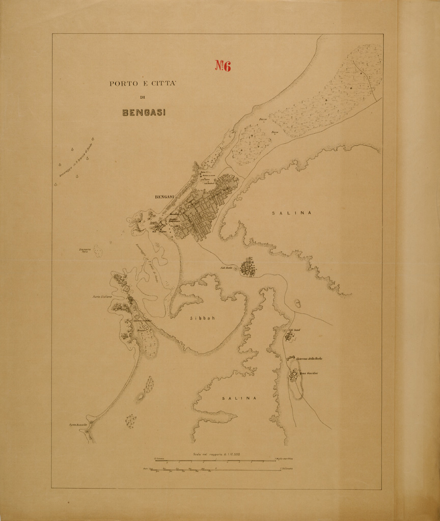 (N:30419) PORTO E CITTA' DI BENGASI. (SE004456) Carte e stampe antiche: riproduzione a colori su carta (formato A1)